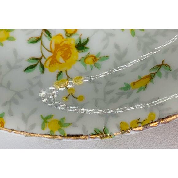 Ries Japan Ceramic Tea Cup & Saucer White Yellow Roses Gray Floral Gold Accents - Picture 5 of 9